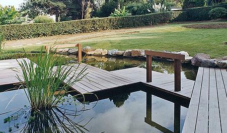 Conception et realisation d'un bassin de jardin avec terrasse en bois et